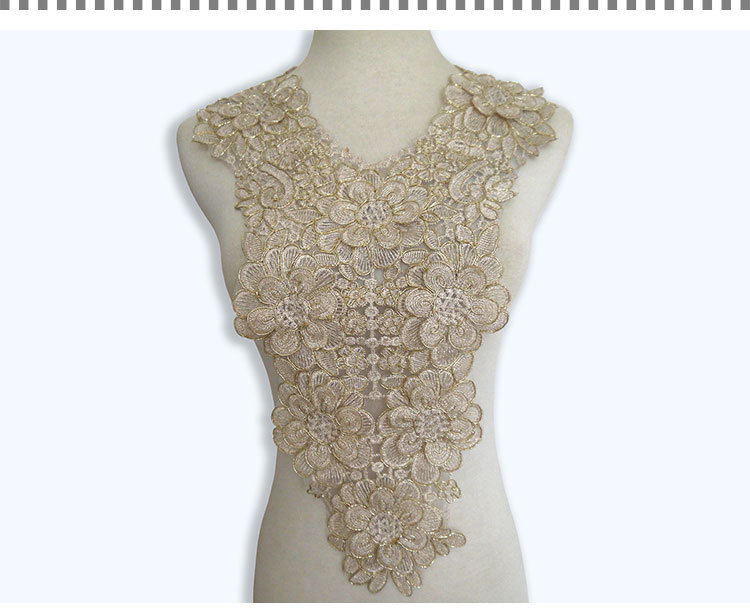 SDPL003    Ż  ׸  ̽ ũ  Į ġ øɿ ٴ/SDPL003 Embroidered Gold Metallic Polyester Flower Lace Neckline Collar Patches Sew on App